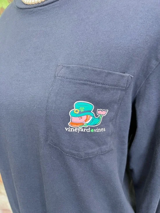 VINEYARD VINES Girls' Navy St. Patrick's Day Long Sleeve Tee, XL - Picture 4 of 9